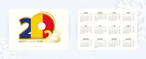 horizontaal zak- kalender 2023 in Roemeense taal. nieuw jaar 2023 icoon met vlag van Roemenië. vector