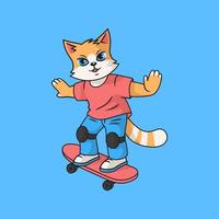 schattig rood kat ritten een skateboard. vector