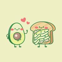 schattig avocado en belegd broodje karakters. tekenfilm vector geïsoleerd illustratie