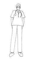 dokter in uniform en masker met tonometer. hand- getrokken tekening Mens illustratie. vector