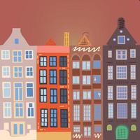 Amsterdam knus en schattig huizen Aan een oranje achtergrond. vector