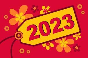 Chinese nieuw jaar. het zegt 2023 Aan de label. bloemen in de achtergrond vector