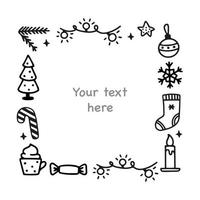 Kerstmis schattig decoratie kader van tekening elementen met ruimte voor tekst. vector hand getekend illustratie. perfect voor vakantie ontwerpen. Kerstmis elementen verzameling