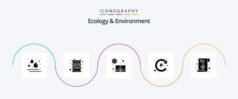 ecologie en milieu glyph 5 icoon pak inclusief blad. recyclen. fabriek. energie. natuurlijk vector