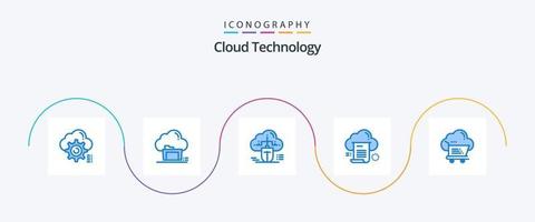 wolk technologie blauw 5 icoon pak inclusief document. het dossier. gegevens. gegevens. verbonden vector