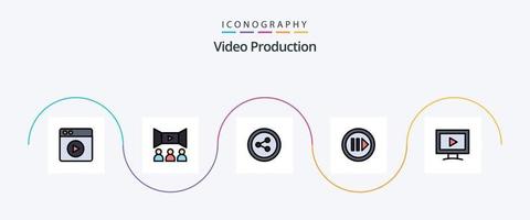 video productie lijn gevulde vlak 5 icoon pak inclusief Speel. scherm. deel. monitor. p vector