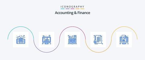 accounting en financiën blauw 5 icoon pak inclusief rapport. beschermen. gegevens. op slot doen. rekeningen vector