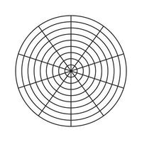 wiel van leven sjabloon. polair rooster van 10 segmenten en 8 concentrisch cirkels. gemakkelijk coaching gereedschap voor visualiseren allemaal gebieden van leven. blanco polair diagram papier. cirkel diagram van leven stijl evenwicht. vector