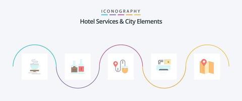 hotel Diensten en stad elementen vlak 5 icoon pak inclusief kaart. kamer. muis. ac . lucht vector