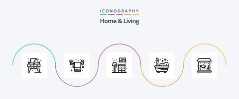 huis en leven lijn 5 icoon pak inclusief vis. huis. huis. douche. huis vector