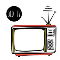 plein oud TV met een antenne. antiek TV in een klassiek houten geval, in schetsen stijl. vrije tijd en amusement. huishoudelijke apparaten. stijl van de jaren 80. oude stijl technologie. vector