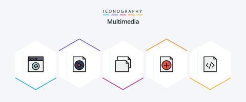 multimedia 25 gevulde lijn icoon pak inclusief . . landschap. html. code vector