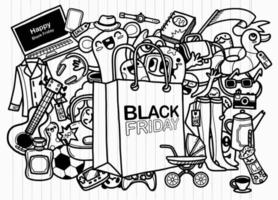 zwart vrijdag uitverkoop hand- belettering en doodles elementen achtergrond vector