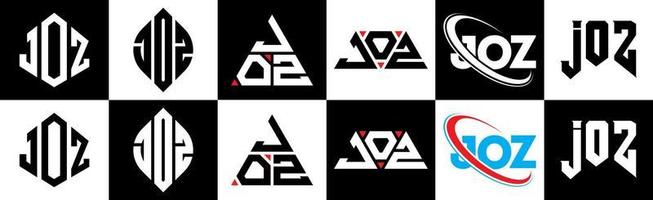 joz brief logo ontwerp in zes stijl. joz veelhoek, cirkel, driehoek, zeshoek, vlak en gemakkelijk stijl met zwart en wit kleur variatie brief logo reeks in een tekengebied. joz minimalistische en klassiek logo vector