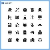 modern reeks van 25 solide glyphs pictogram van gebouw architectuur eetpatroon registratie lijst bewerkbare vector ontwerp elementen