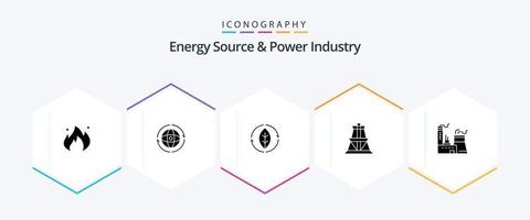 energie bron en macht industrie 25 glyph icoon pak inclusief gebouw. overdragen. aansluiten. energie. macht vector