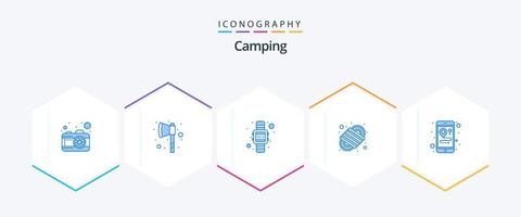 camping 25 blauw icoon pak inclusief . kaarten. horloge. plaats. para koord vector