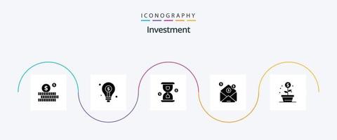investering glyph 5 icoon pak inclusief groei. bericht. glas. geld . bedrijf vector