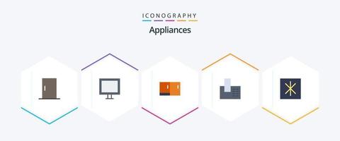 huishoudelijke apparaten 25 vlak icoon pak inclusief ijskast. telefoon. kastje. huis. huishoudelijke apparaten vector