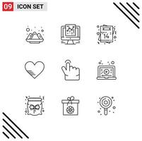 reeks van 9 modern ui pictogrammen symbolen tekens voor vinger Leuk vinden hart liefde romantisch bewerkbare vector ontwerp elementen