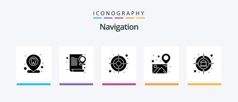 navigatie glyph 5 icoon pak inclusief eigendom. pin. bladzijde. kaart. galerij. creatief pictogrammen ontwerp vector