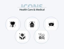 Gezondheid zorg en medisch glyph icoon pak 5 icoon ontwerp. verpleegster. kap. inplanten. geneesmiddel. kruiden vector