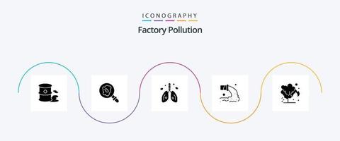 fabriek verontreiniging glyph 5 icoon pak inclusief energie. riolering. kanker. radioactief. pijp vector