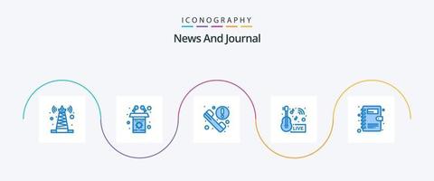 nieuws blauw 5 icoon pak inclusief boek. live. telefoongesprek. omroep. muziek- nieuws vector