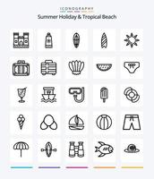 creatief strand 25 schets icoon pak zo net zo duiken. vervoer. surfplank. vakantie. stralend vector