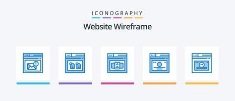 website wireframe blauw 5 icoon pak inclusief web. bladzijde. het dossier. koppelingen. html. creatief pictogrammen ontwerp vector