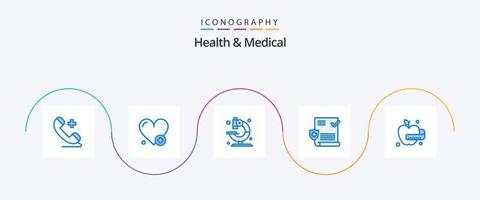 Gezondheid en medisch blauw 5 icoon pak inclusief . medisch appel. medisch. schild. test vector
