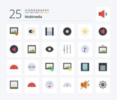 multimedia 25 vlak kleur icoon pak inclusief oog. foto. video. afbeelding. spreker vector