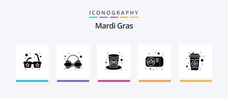 mardi gras glyph 5 icoon pak inclusief drankje. thee. hoed. heet. masker. creatief pictogrammen ontwerp vector