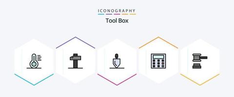 gereedschap 25 gevulde lijn icoon pak inclusief . gerechtigheid. hark. hamer. wiskunde vector