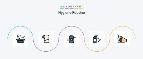 hygiëne routine- lijn gevulde vlak 5 icoon pak inclusief . zeep. schoonmaak. hand. Product vector