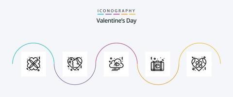valentijnsdag dag lijn 5 icoon pak inclusief koffer. liefde. liefde. aktentas. hart vector