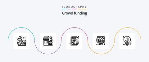 crowdfunding lijn 5 icoon pak inclusief menigte financiering. verkoop. overeenkomst. presentatie. diagram vector