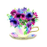 lila bloemen in een thee kop vector
