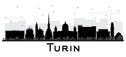 Turijn Italië stad horizon silhouet met zwart gebouwen geïsoleerd Aan wit. vector