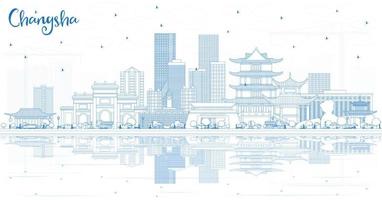 schets Changsha China stad horizon met blauw gebouwen en reflecties. vector
