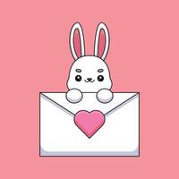schattig konijn Holding een liefde brief tekenfilm mascotte tekening kunst hand- getrokken schets concept vector kawaii icoon illustratie