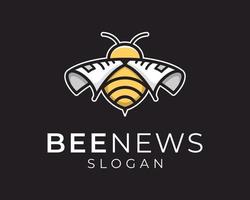 bij honing insect geel vlieg vleugel krant- papier nieuws vel tekenfilm mascotte slim vector logo ontwerp