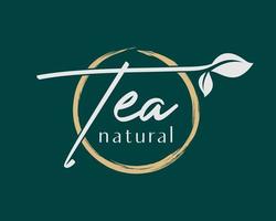groen thee natuurlijk blad biologisch aroma kom tot rust cirkel verf borstel beroerte typografie vector logo ontwerp