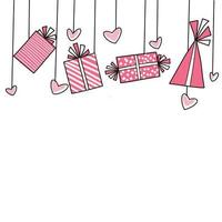 geschenk doos en hangende hart. gelukkig valentijnsdag dag kaart met hangende liefde valentijnsdag hart vector illustratie achtergrond.
