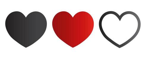 reeks van harten. hart pictogrammen. teken van liefde. vector illustratie.hart en liefde icoon symbool geïsoleerd wit achtergrond. vector illustratie. bewerkbare kleuren.