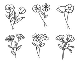 bloemen tak set. hand getekend met bladeren en bloemen op witte achtergrond. vector