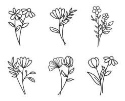 bloemen tak set. hand getekend met bladeren en bloemen op witte achtergrond. vector