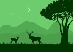 dieren in het wild landschap vector illustratie met een groen silhouet