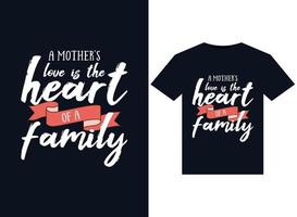 een moeder liefde is de hart van een familie illustraties voor drukklare t-shirts ontwerp vector