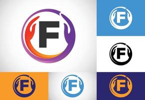 eerste f monogram brief met veilig handen. professioneel liefdadigheid samenspel en fundament logo ontwerp vector